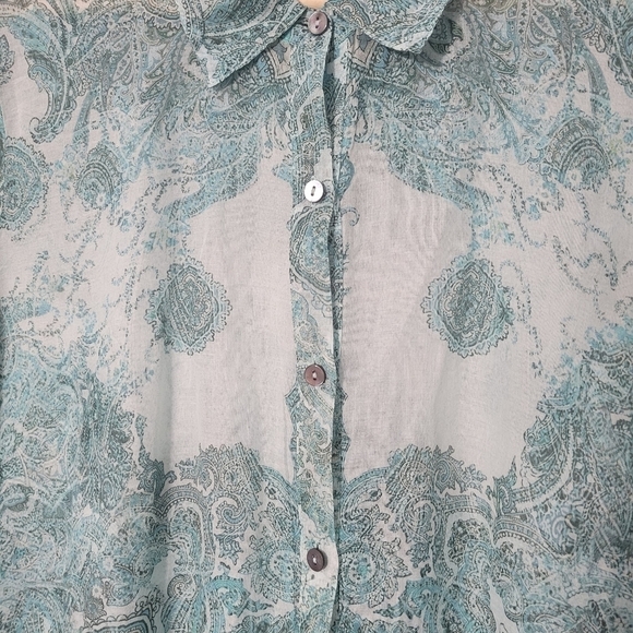 Calypso St. Barth Teal Paisley Print Button Down Collared Shirt - Picture 5 of 12